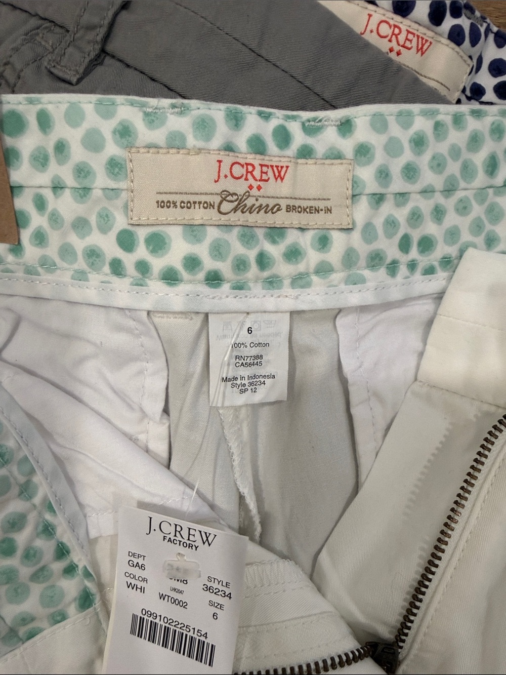 J.Crew White Chino Shorts with Mint Dot Lining